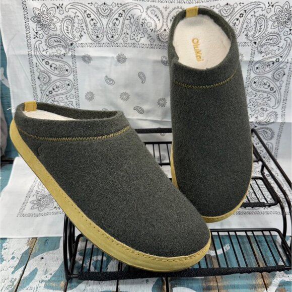 NEW Olukai Hamani Hulu Australia Wool Slippers Olive Slip On Mule Men’s Size 12 - Picture 1 of 9